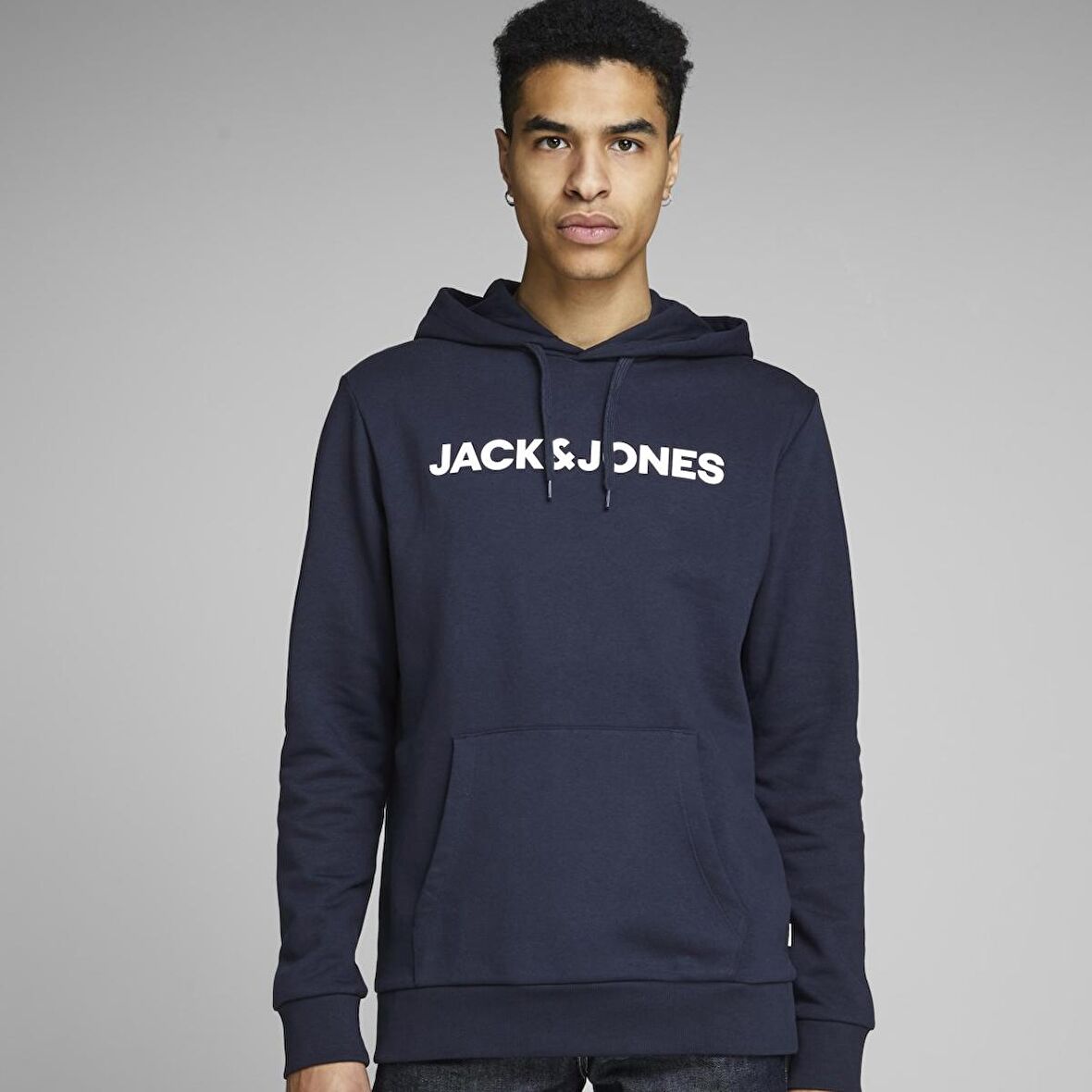 Jack & Jones Kapüşonlu Regular Fit Lacivert Erkek Şardonlu Sweatshirt 12152840_JJECORP LOGO SWEAT HOOD NO