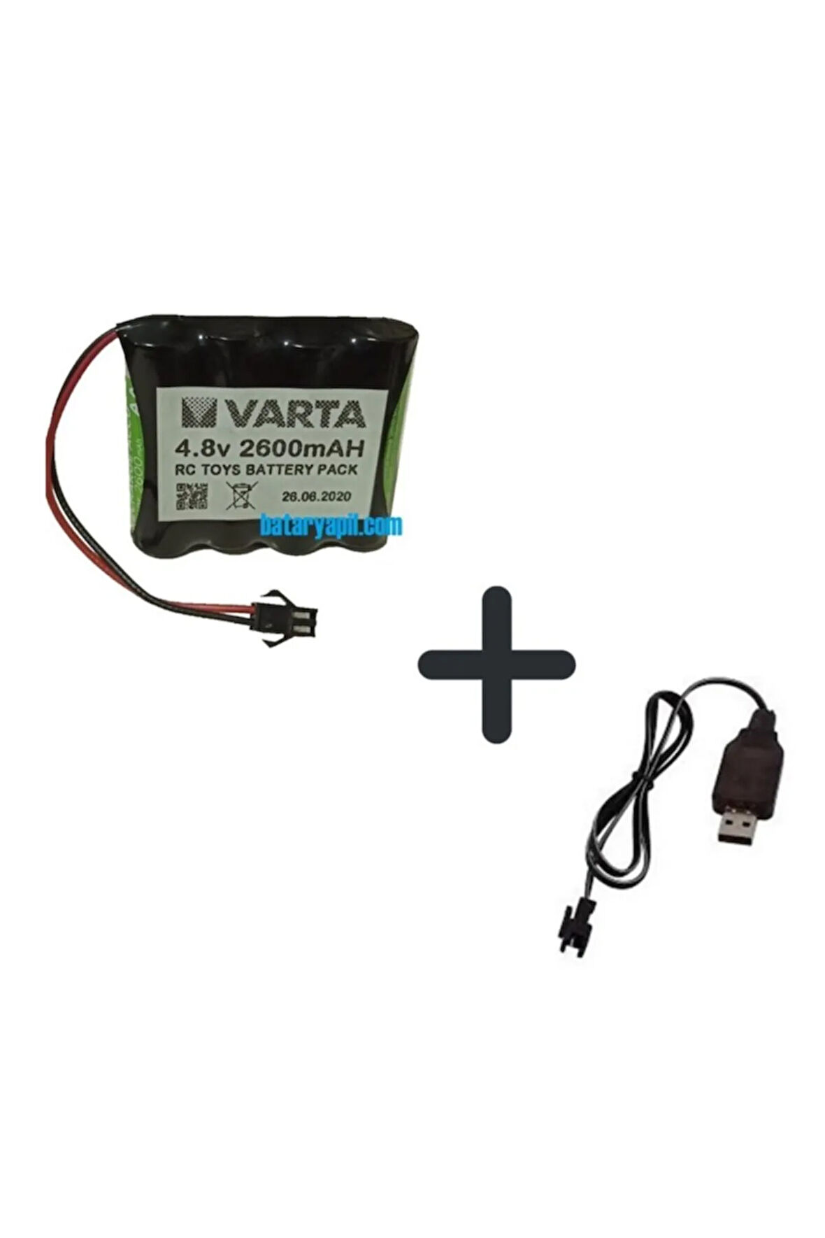 4.8v 2600mah Varta Pilli Oyuncak Araba Pili Siyah Soket + Usb Şarj Cihazı