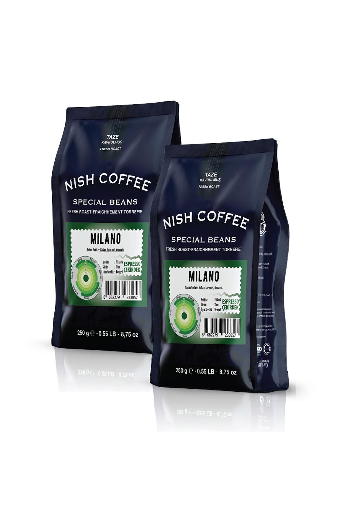 Nish Kahve Espresso Milano Orta Sert-Sert İçim Kenya Çekirdek Kahve 2 x 250 gr