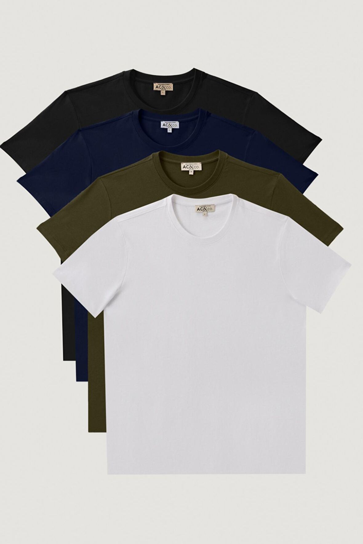 Erkek Beyaz-sıyah-lacıvert-hakı Slim Fit Dar Kesim Bisiklet Yaka %100 Pamuk 4'lü Tişört Paket