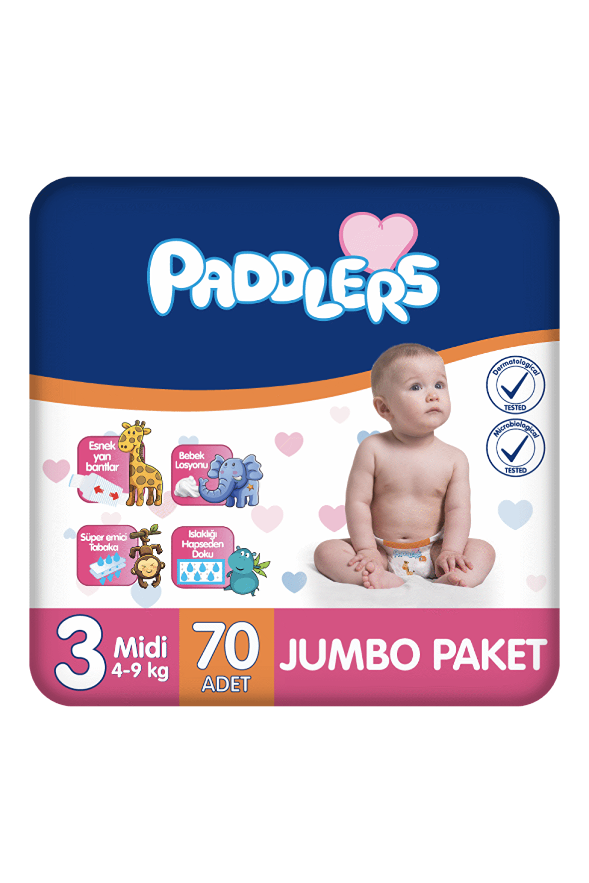 Paddlers Bebek bezi 3 Numara Midi 70 Adet (4-9 Kg) Jumbo Paket