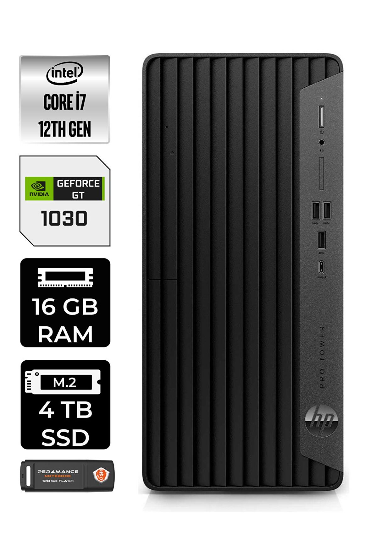 HP PRO TOWER 400 G9 i7 12700 16GB RAM 4TB SSD GT1030/4GB W11PRO 6U3M9EA MASAÜSTÜ PC & PER4 BELLEK