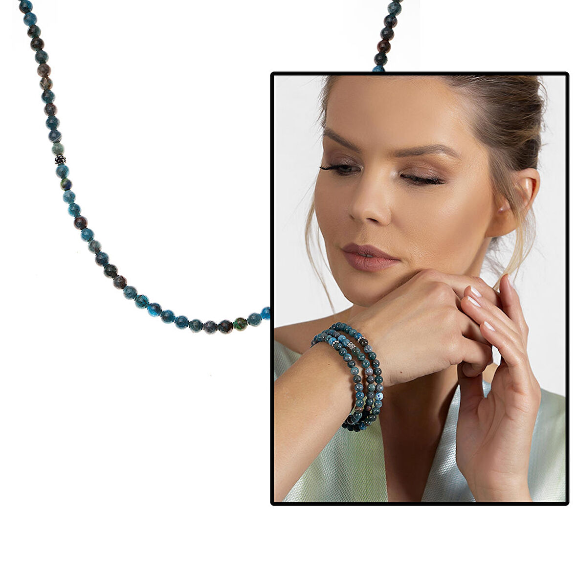 Hem Bileklik - Hem Kolye - Hem Tesbih 99'lu Apatite Doğaltaş Aksesuar