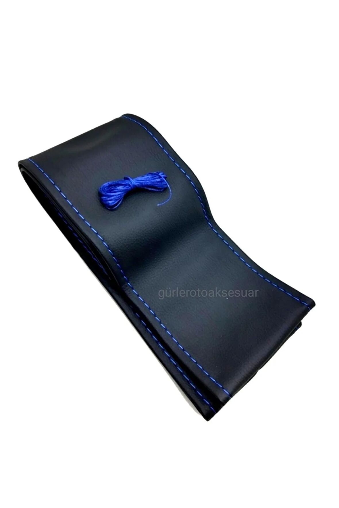 10 Adet Universal Deri Dikmeli Direksiyon Kılıfı Soft Siyah Deri-mavi Ipli (38×10cm)