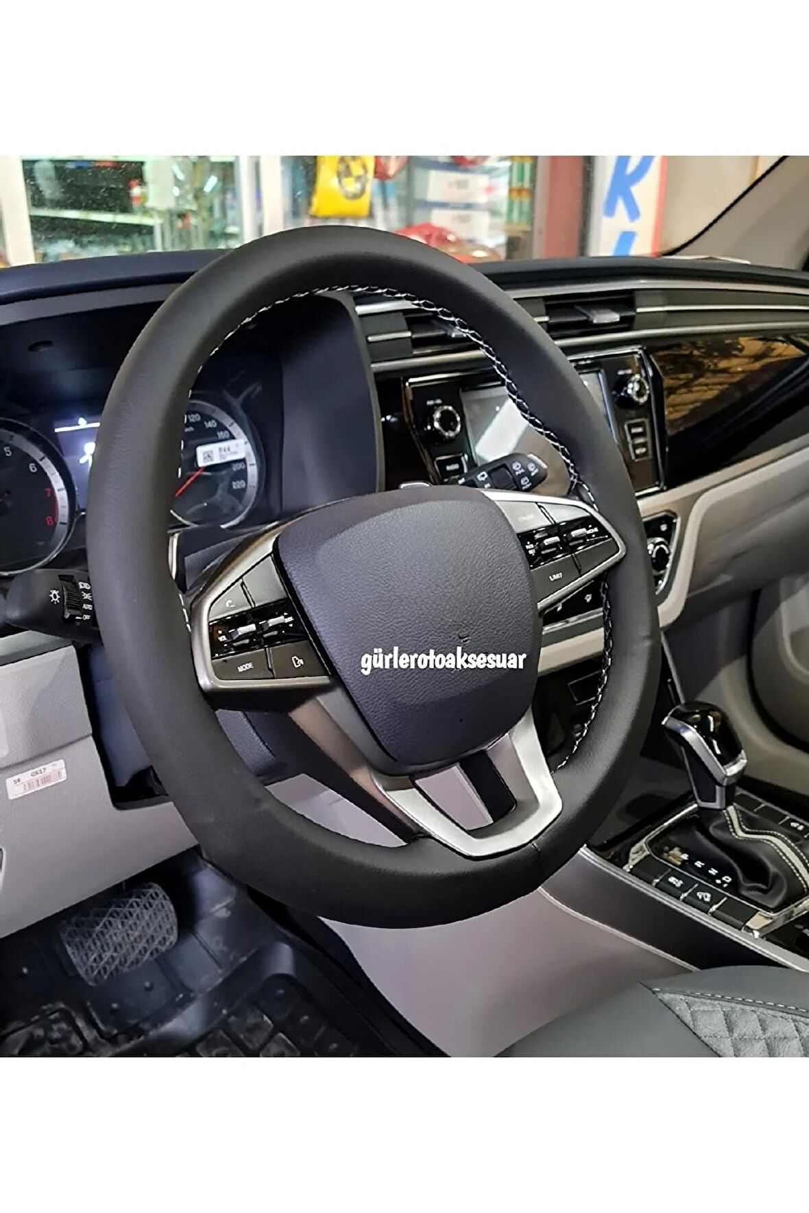 10 Adet Universal Deri Dikmeli Direksiyon Kılıfı Soft Siyah Deri-gri Ipli (38×10cm)