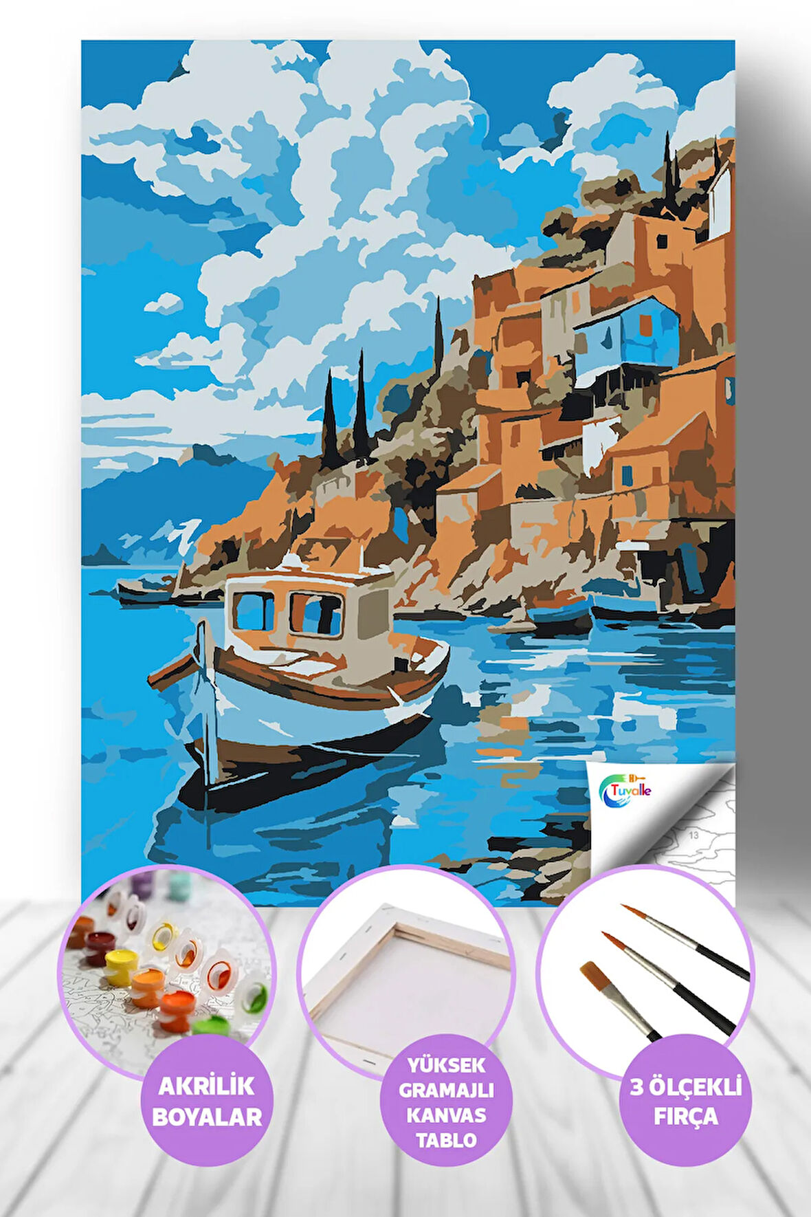 Adriyatik Kıyısı Sayılarla Boyama Seti, Hobi Seti, 40X50 Tablo, Fırça Boya, Numaralı Tuval