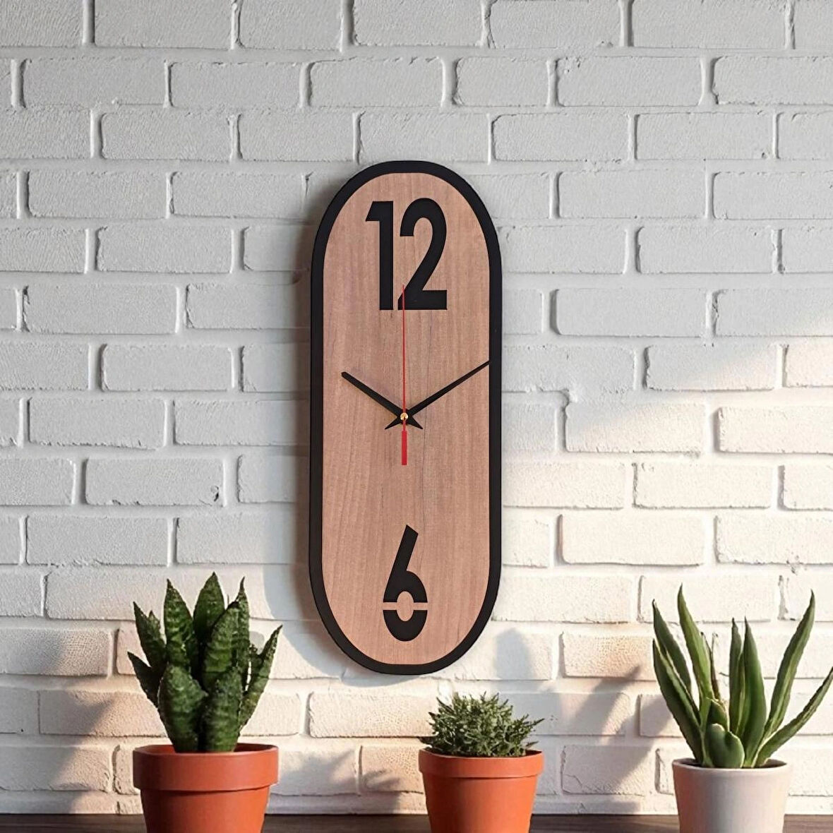 Ergeç Tasarım Ahşap Dikdörtgen Duvar Saati – 40×15 cm, Sessiz Mekanizma, Minimal Tasarım