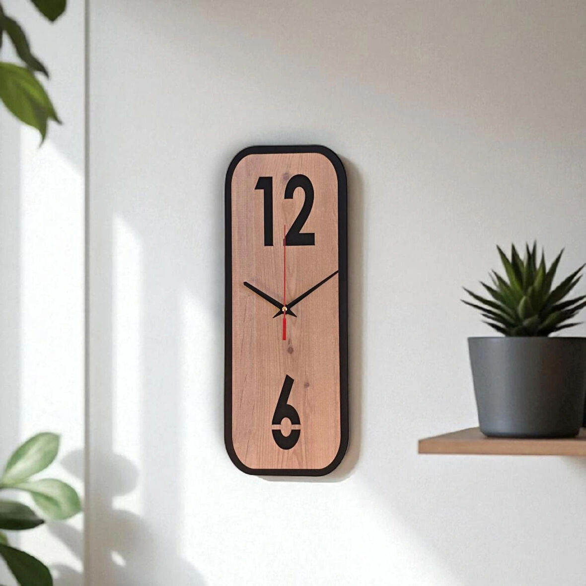 Ergeç Tasarım Ahşap Dikdörtgen Duvar Saati – 40×15 cm, Sessiz Mekanizma, Minimal Tasarım