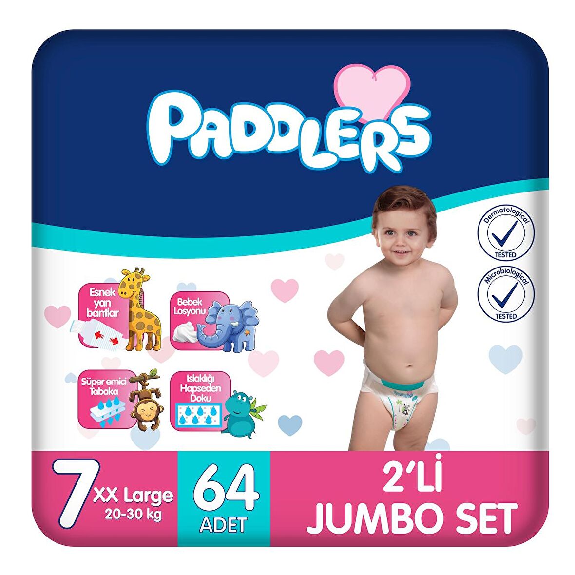 Paddlers Bebek Bezi 7 Numara XX-Large 64 Adet (20-30 Kg) 2'li Jumbo Set