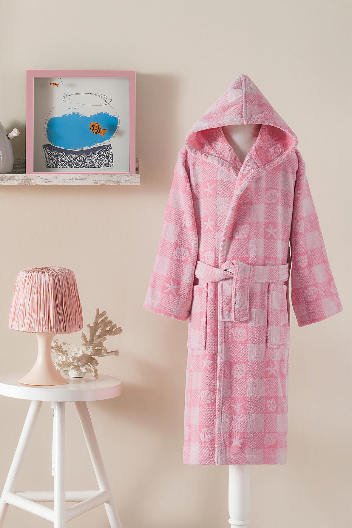 Özdilek Shell Plaid Kapüşonlu Kadife Çocuk Bornozu 1/2 Yaş