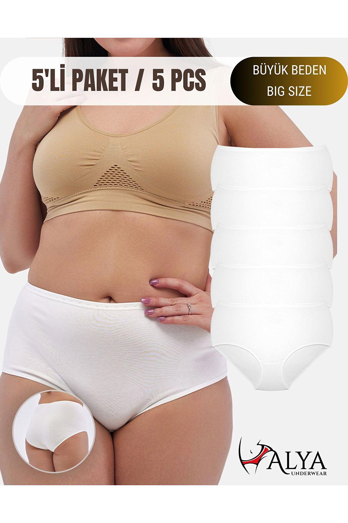 Kadın Büyük Beden Külot Full Brief (5XL, 6XL, 7XL) 5 Farklı Renk 1 Pakette