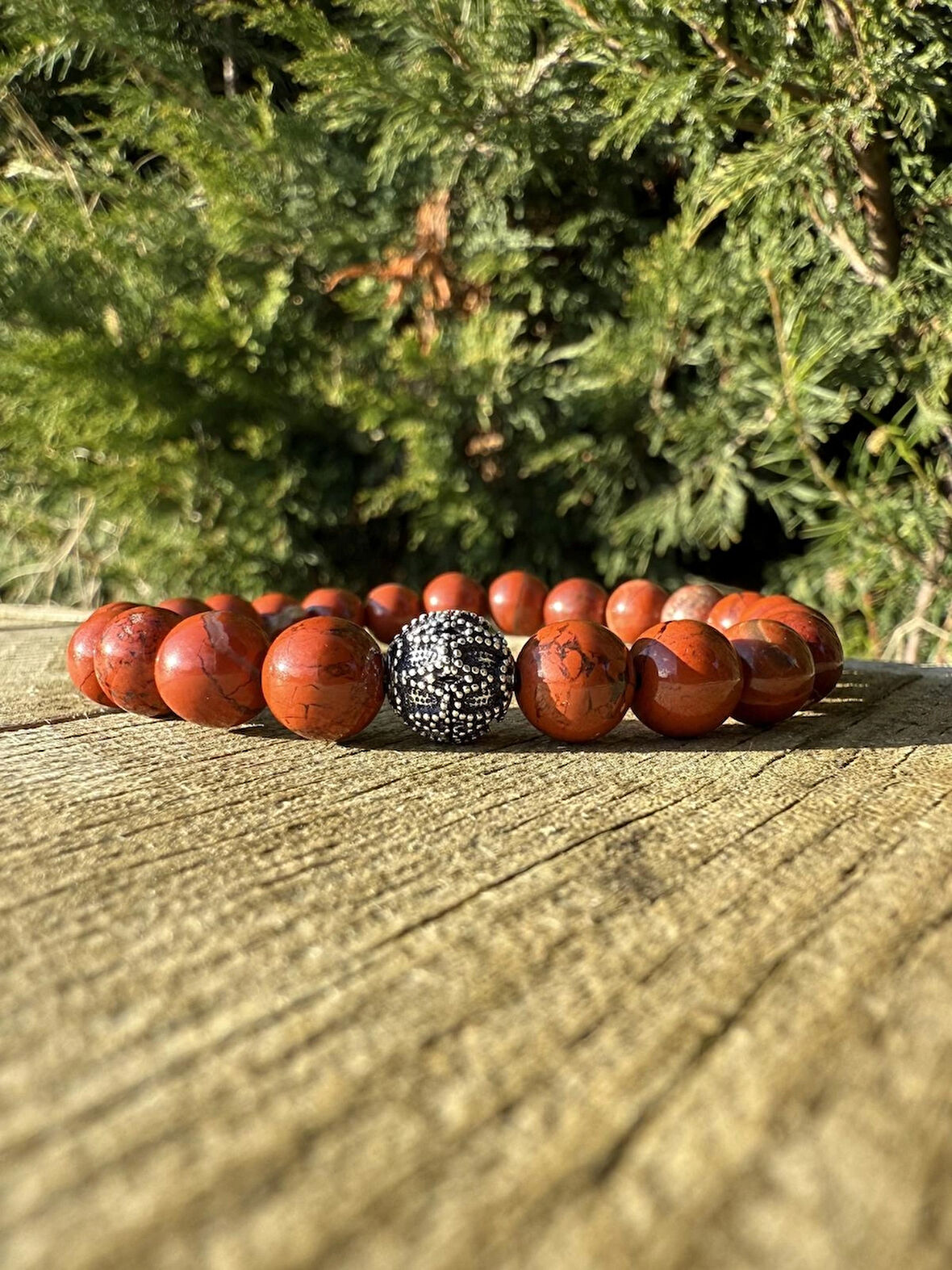 Kırmızı Jasper, Gümüş Bileklik - Agathe Red Bileklik - Tasarım Bileklik 8mm Esnek Ayarlanabilir