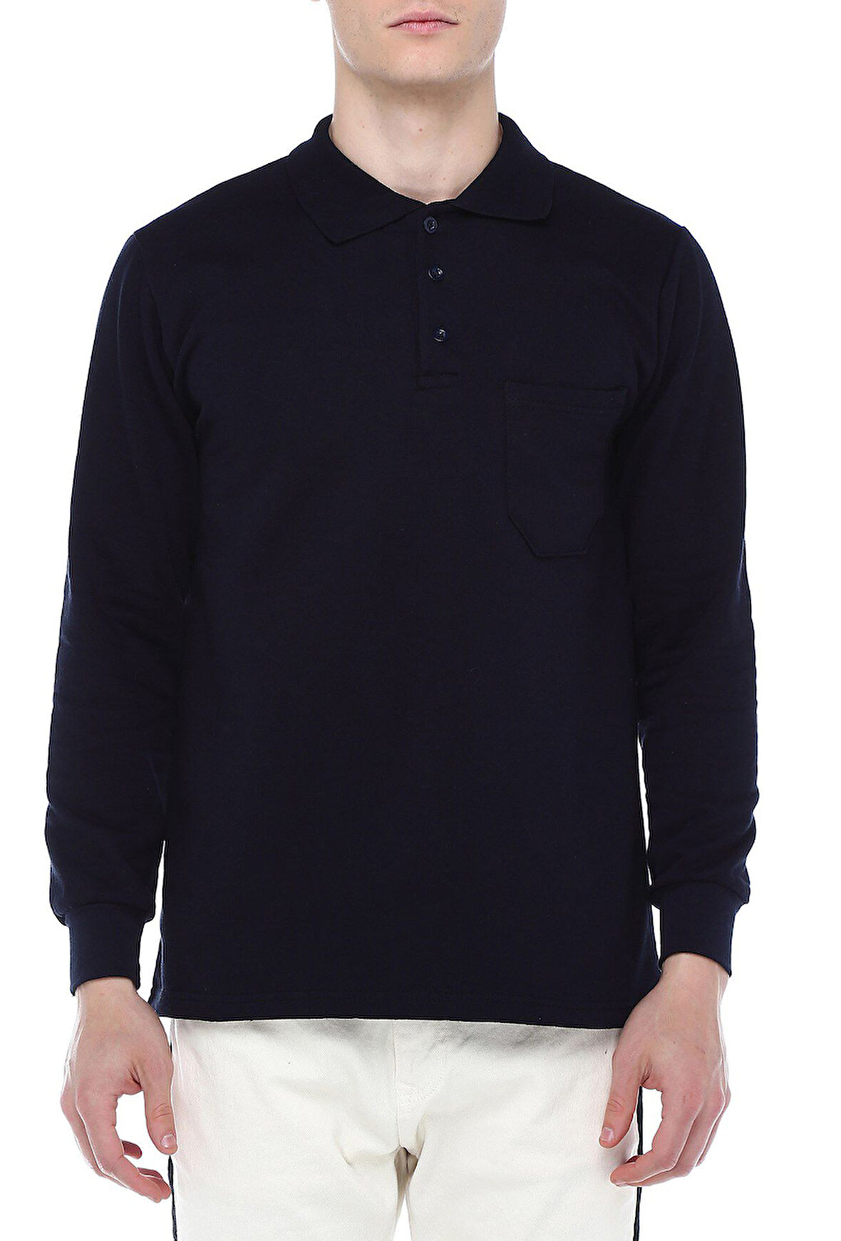 POLO YAKA LACİVERT SWEATSHİRT