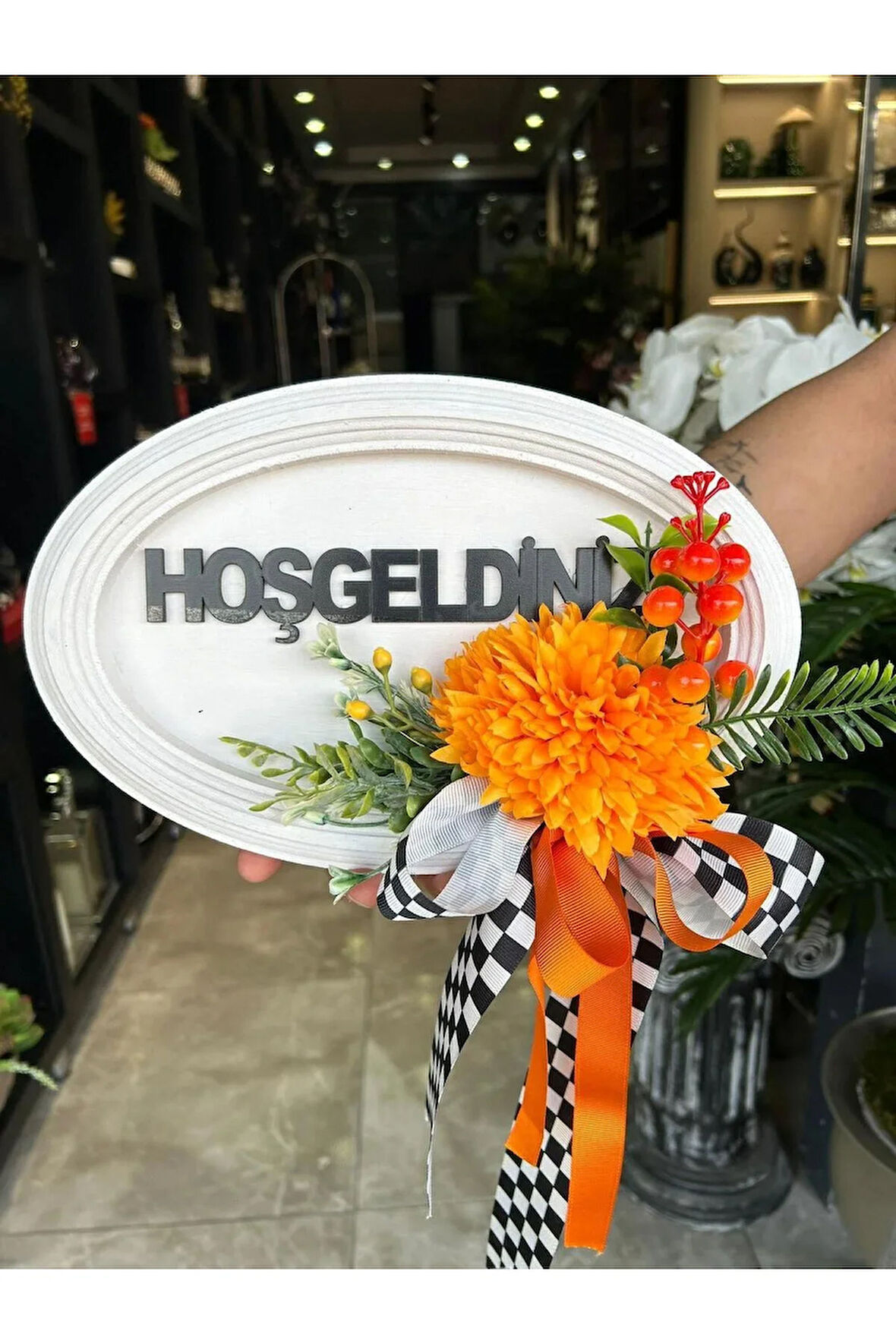 Ahşap Yapay Çiçekli Kapı Duvar Süsü No:5