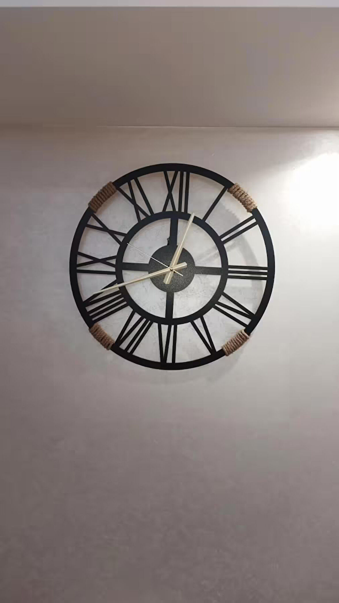 Ahşap Duvar Saati Jüt İpli (Gold Model 40cm)