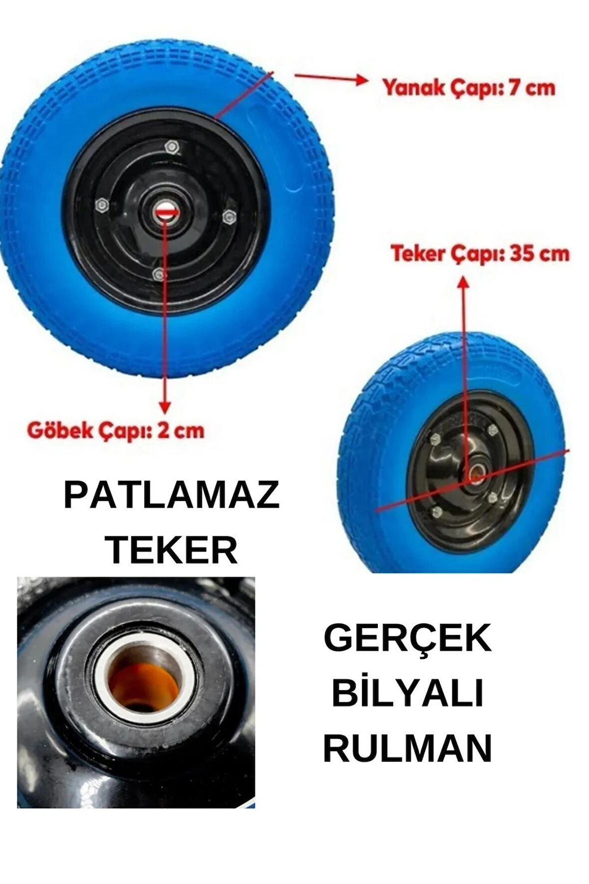 Yeni Nesil Pro Patlamaz Pu El Arabası Tekeri Sağlam Uzun Ömürlü Rulman Bilyalı 350-7