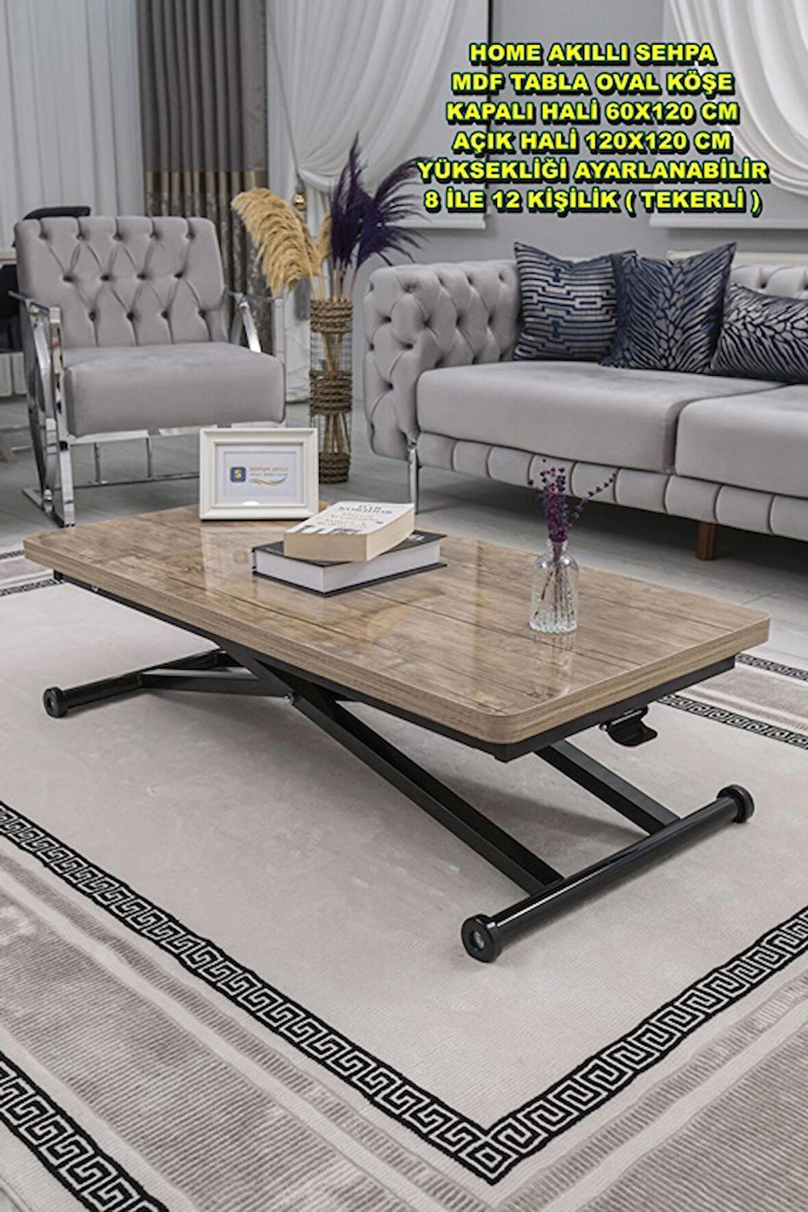 Akıllı Sehpa Home Üst Tabla Mdf Oval Köşe Antiklayt Alt Ayak Siyah 