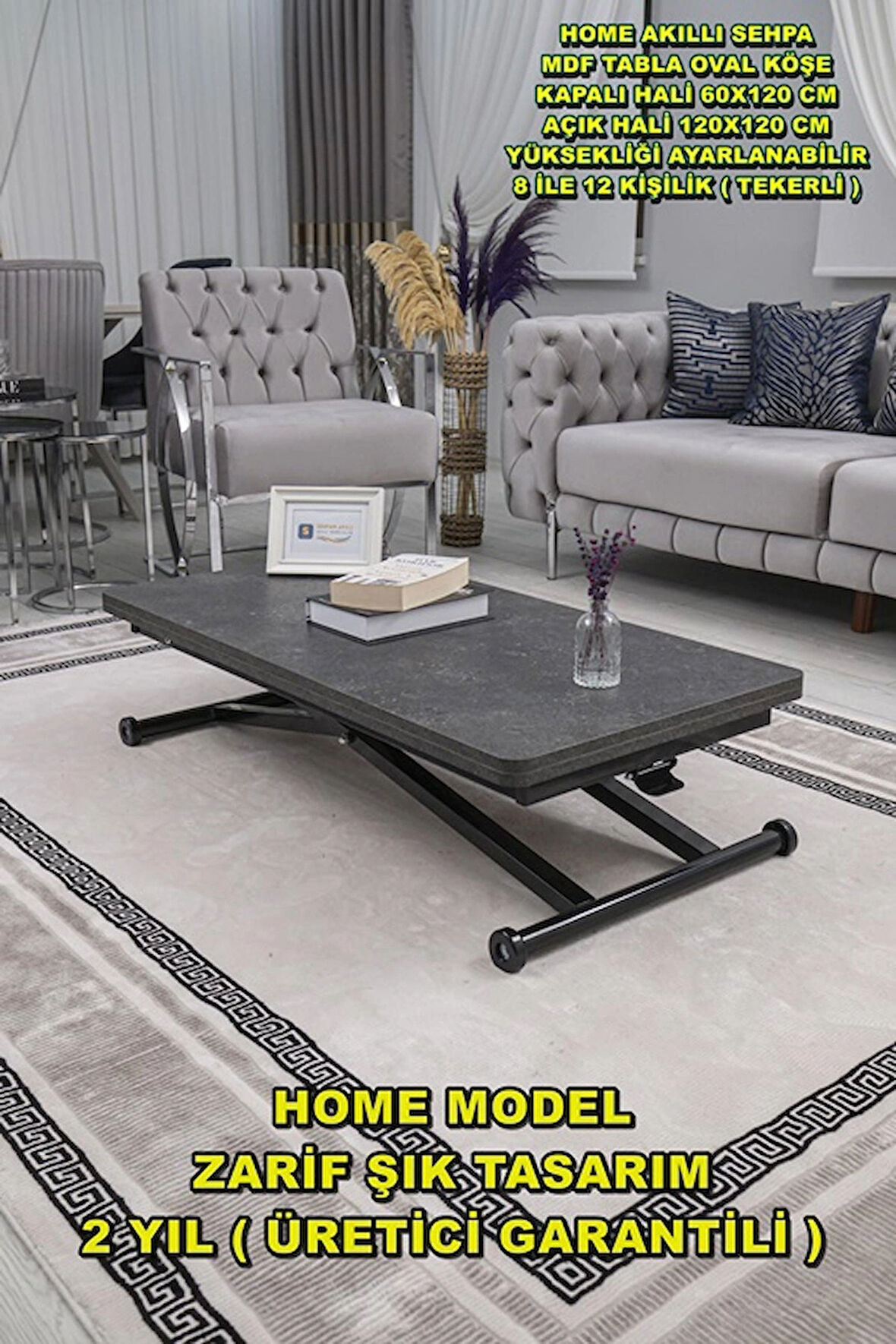 Akıllı Sehpa Home Üst Tabla Mdf Oval Köşe Kartal Alt Ayak Siyah 