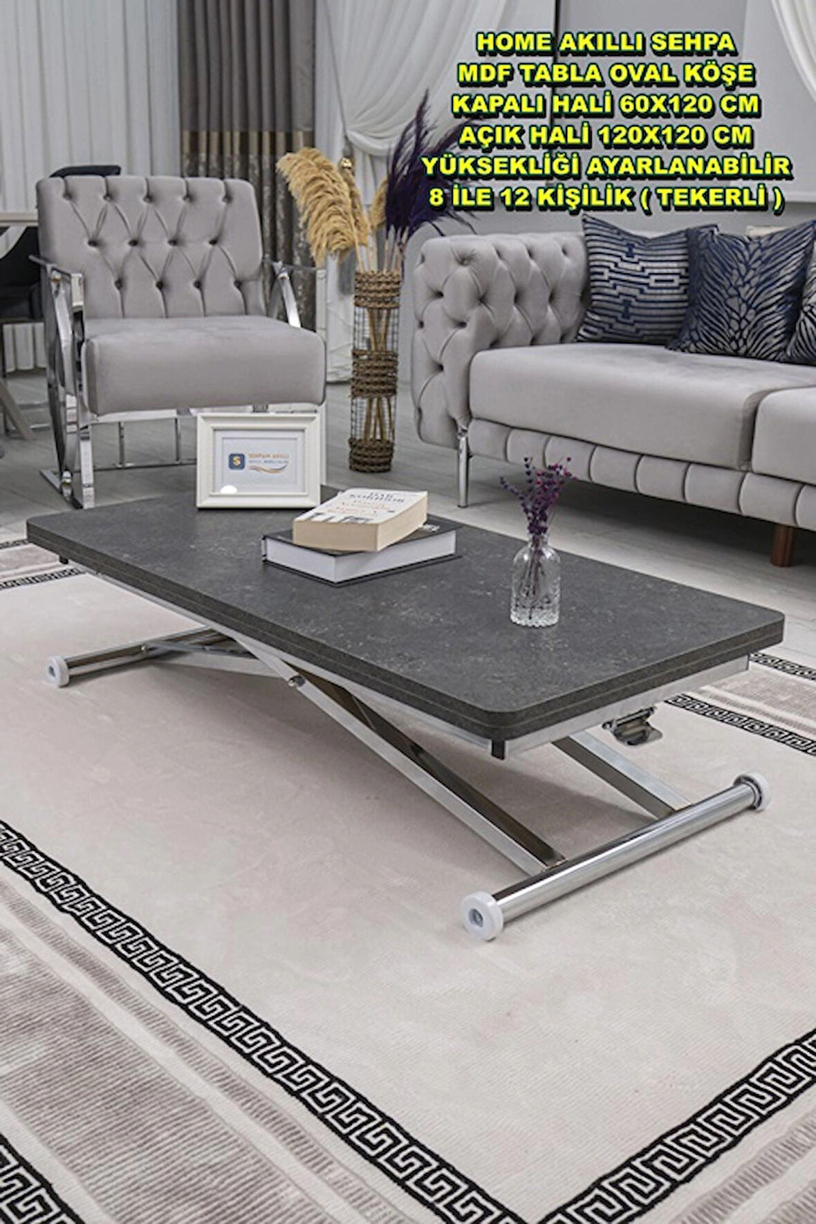 Akıllı Sehpa Home Üst Tabla Mdf Oval Köşe Kartal  Alt Ayak Krom Renk