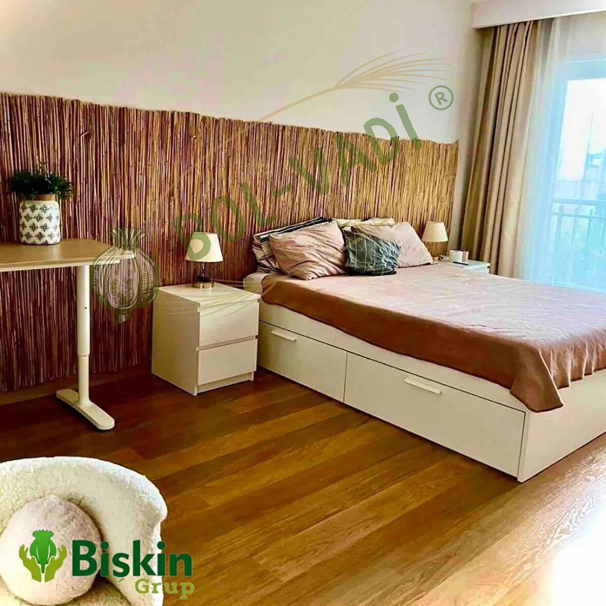 150CM Yükseklik X 500CM Genişlik Doğal Bambu Kamış Hasır Çit Dekoratif Bahçe Balkon ve Duvar Çiti .
