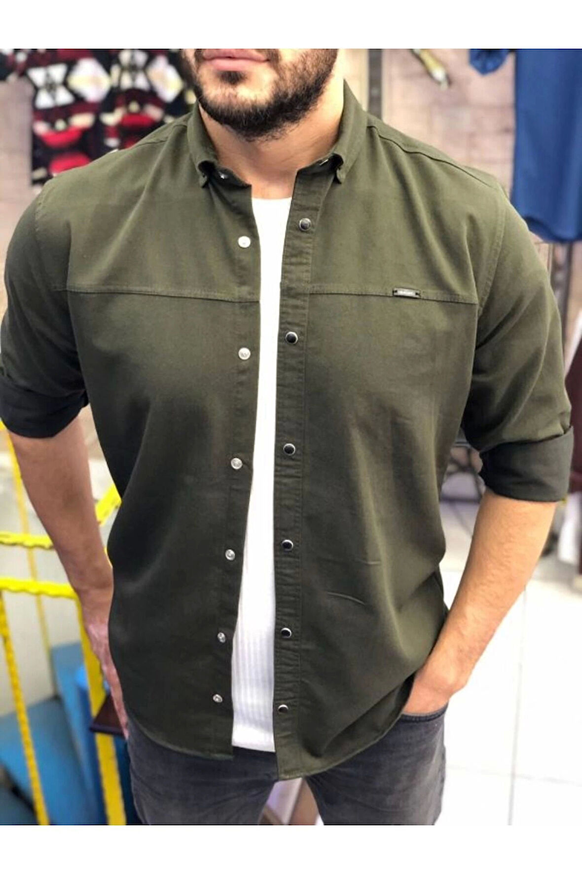 Erkek Slim Fit Dar Kalıp Pamuklu Kot Gömlek