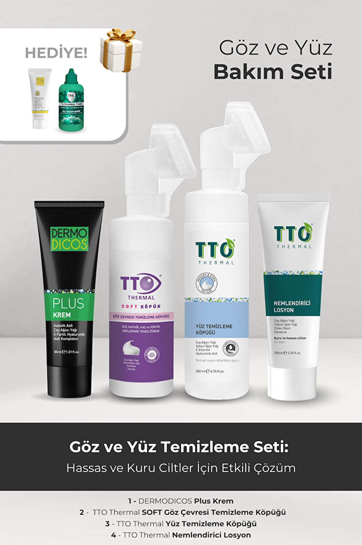 TTO Akne Rozasea Onarıcı Etkili Bakım Seti Güneş Kremi Tonik Hediyeli