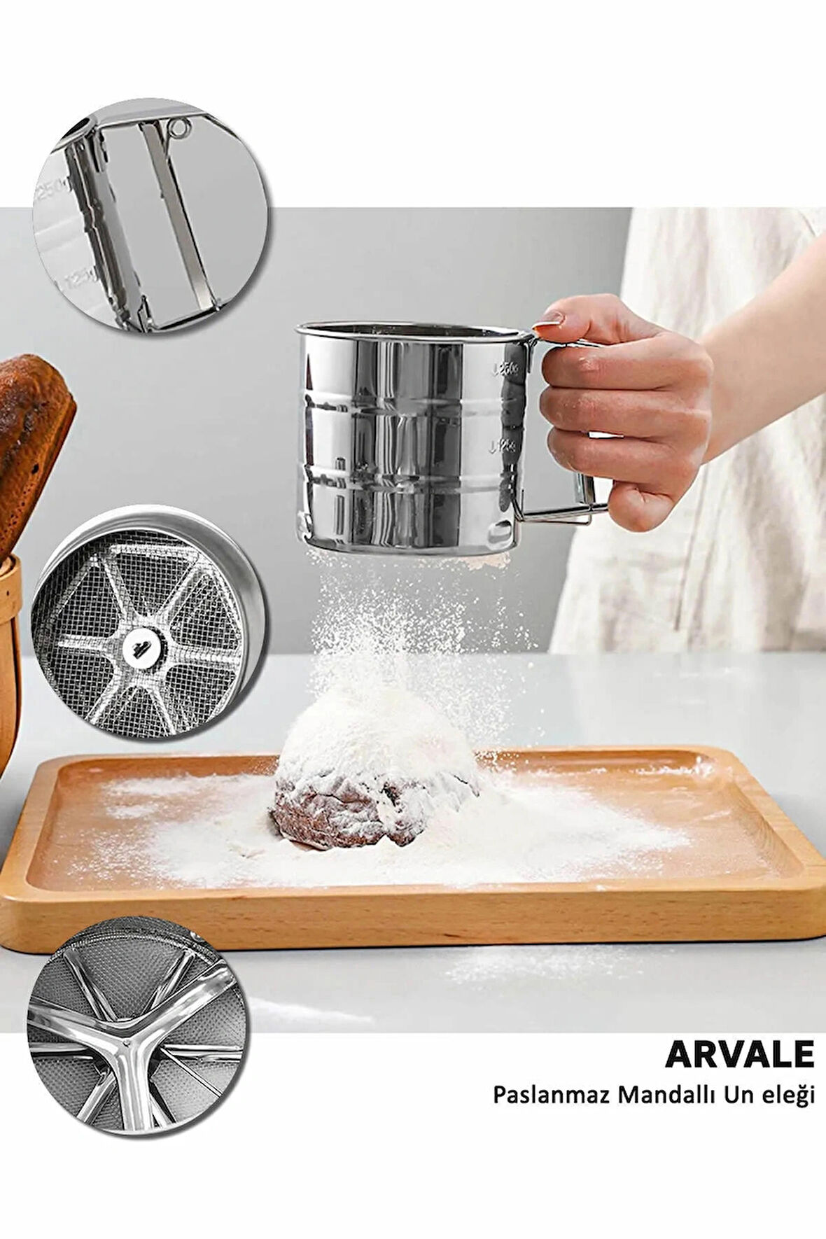 Metal Lüx Paslanmaz Çelik Pratik Un Eleği Pasta Malzemeleri