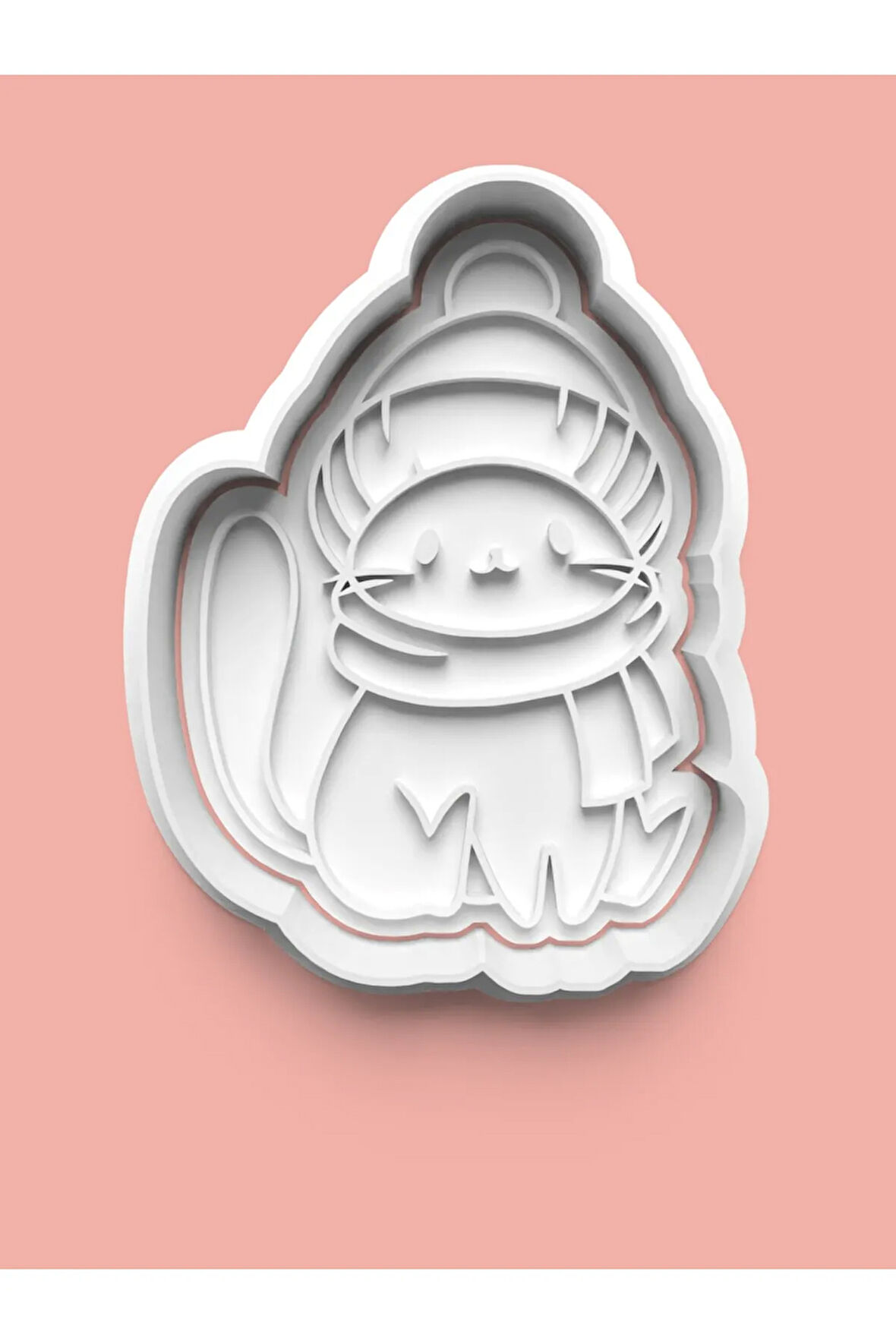 Bere ve Atkılı Kedi Figürü Kurabiye Kalıbı Ve Şeker Hamuru Kalıbı