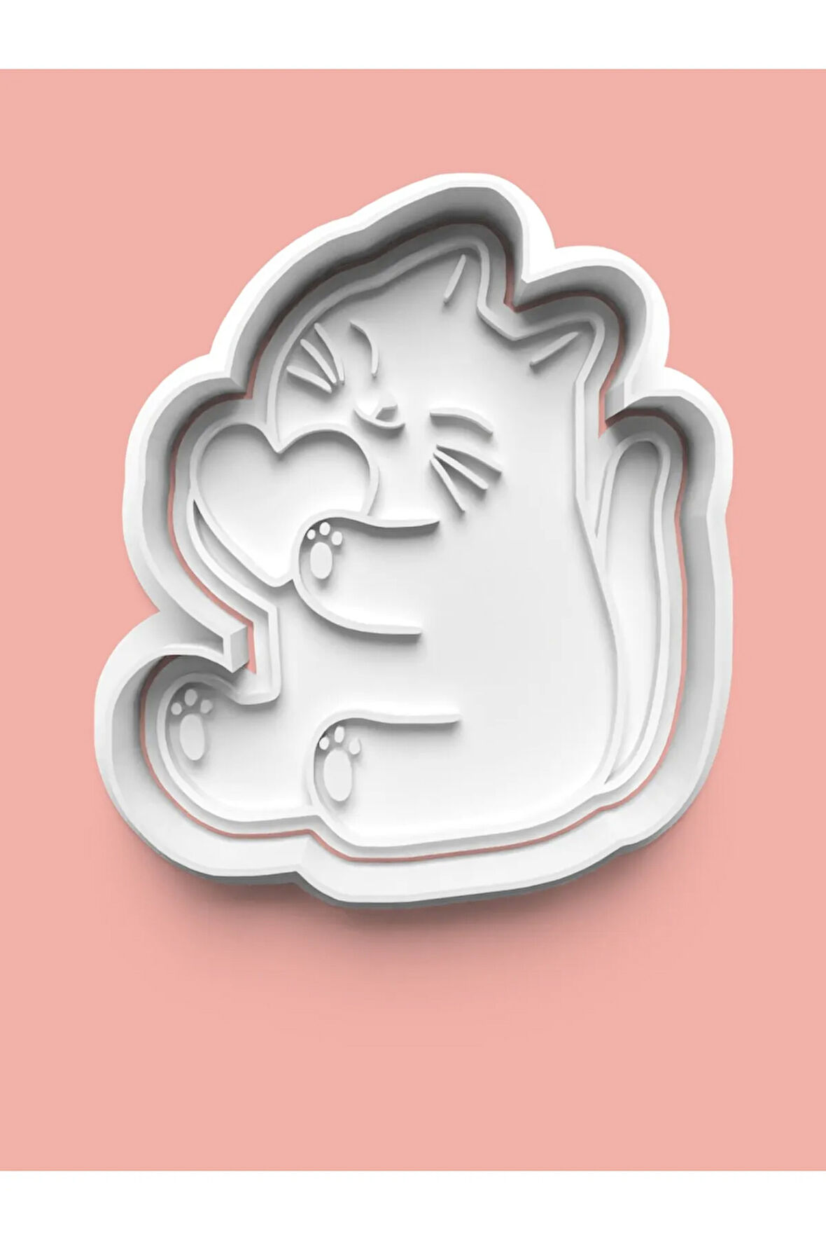 Sevimli Kalpli Kedicik Kurabiye Kalıbı Ve Şeker Hamuru Kalıbı