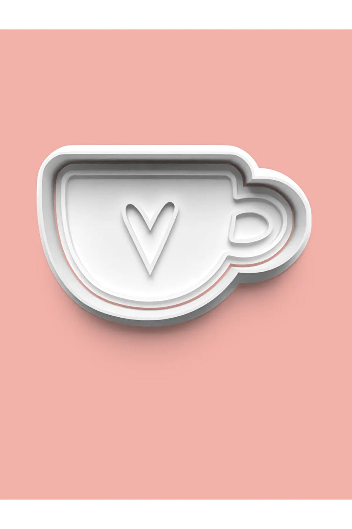 Kahve Fincanı Üzerinde Kalp Figürü Kurabiye Kalıbı Ve Şeker Hamuru Kalıbı