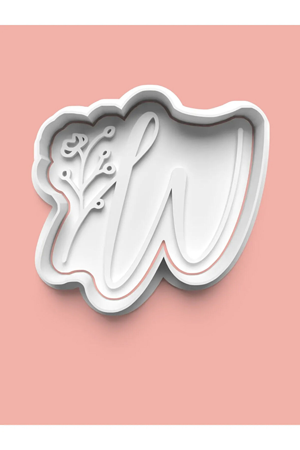 Çiçek Desenli W Harfi Kurabiye Kalıbı Ve Şeker Hamuru Kalıbı