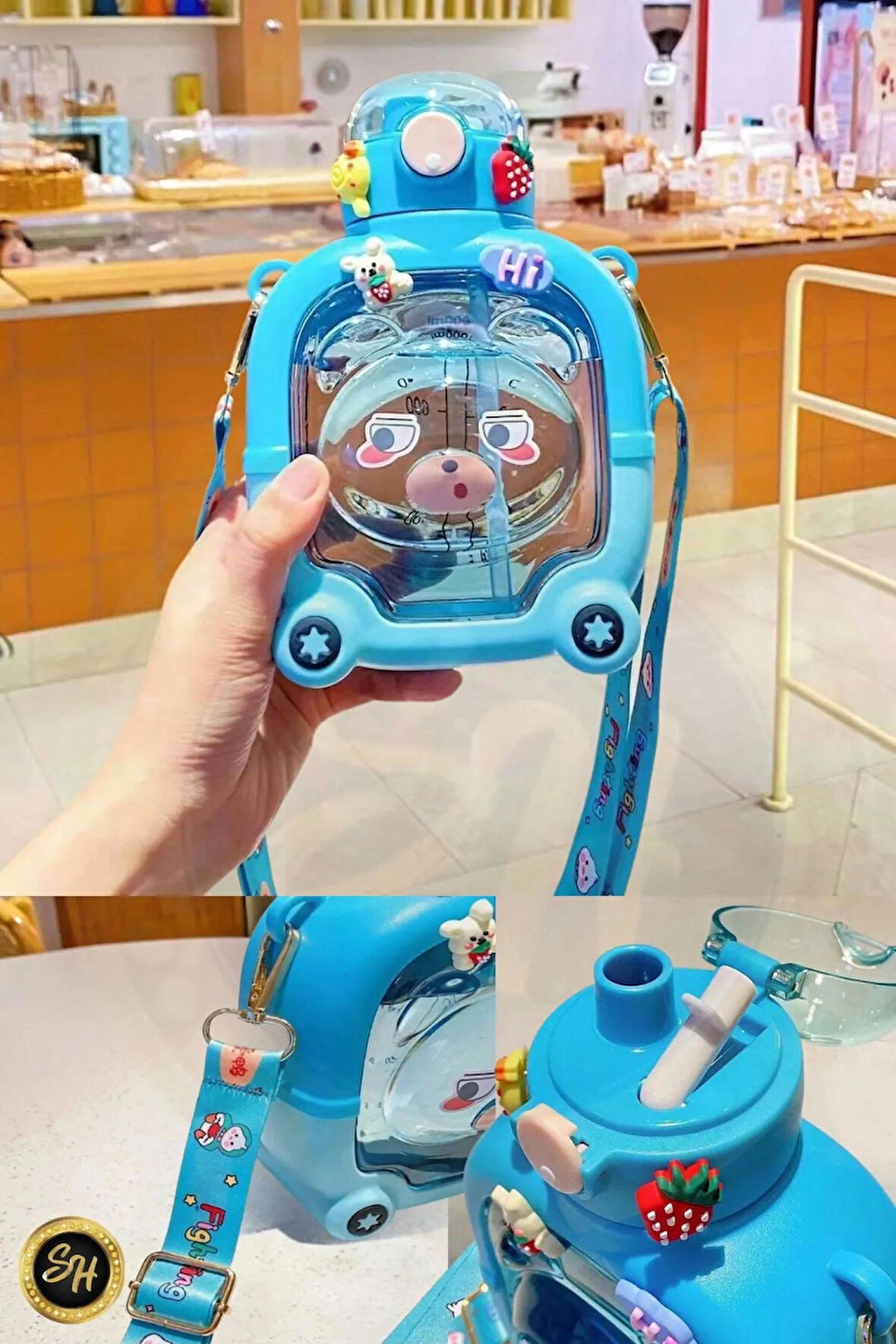 Sevimli Ayıcık Model Su Matarası Su Şişesi Suluk 1000  ml Bpa Içermez Suluk Çocuk Okul Su Şişesi