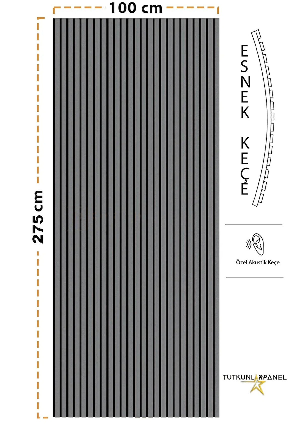 Mdf Ahşap Akustik Duvar Paneli 100 x 280 cm Antrasit