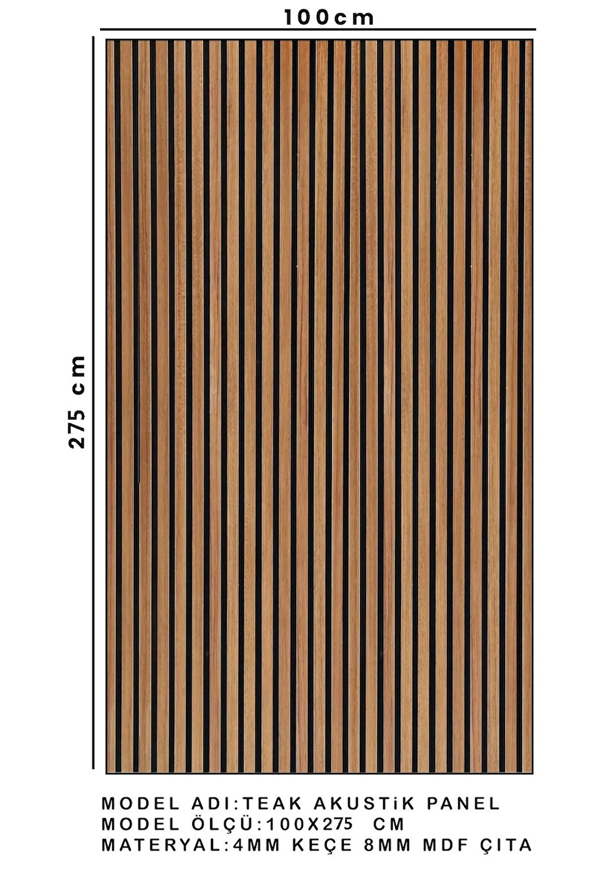 Mdf Ahşap Akustik Duvar Paneli 100 x 280 cm Teak