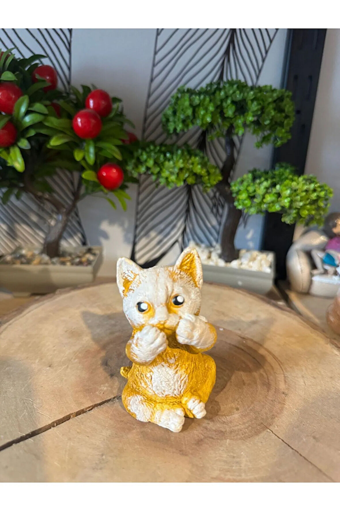 Dekoratif mini kedi biblo polyester