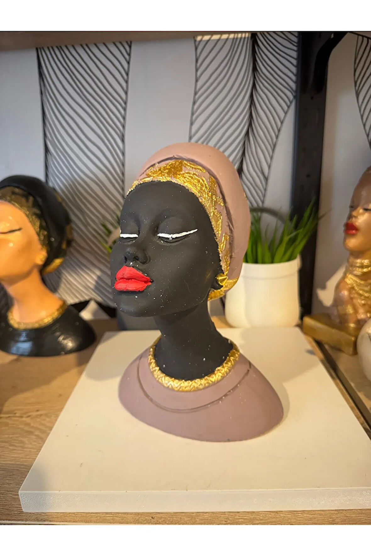 Dekoratif Afrikalı kadın büst biblo polyester