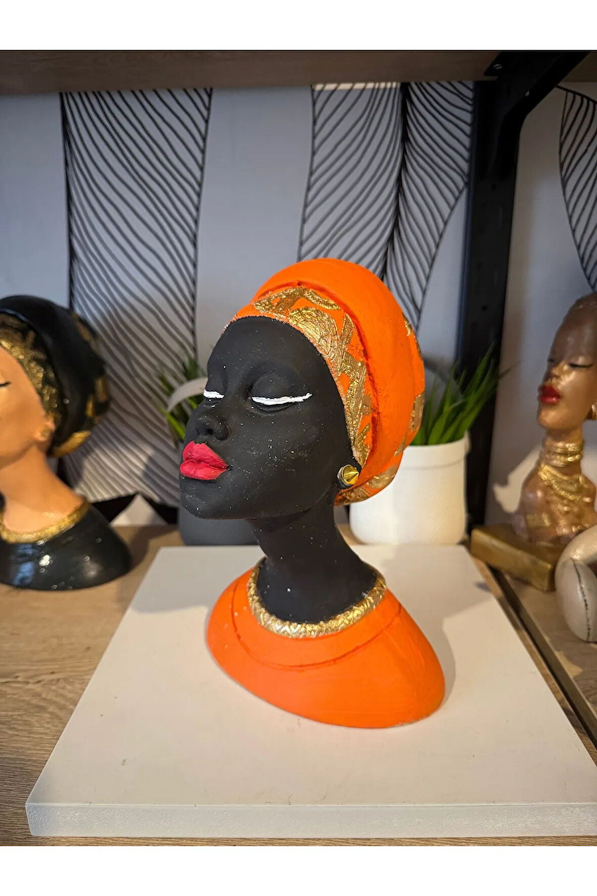Dekoratif Afrikalı kadın büst biblo polyester