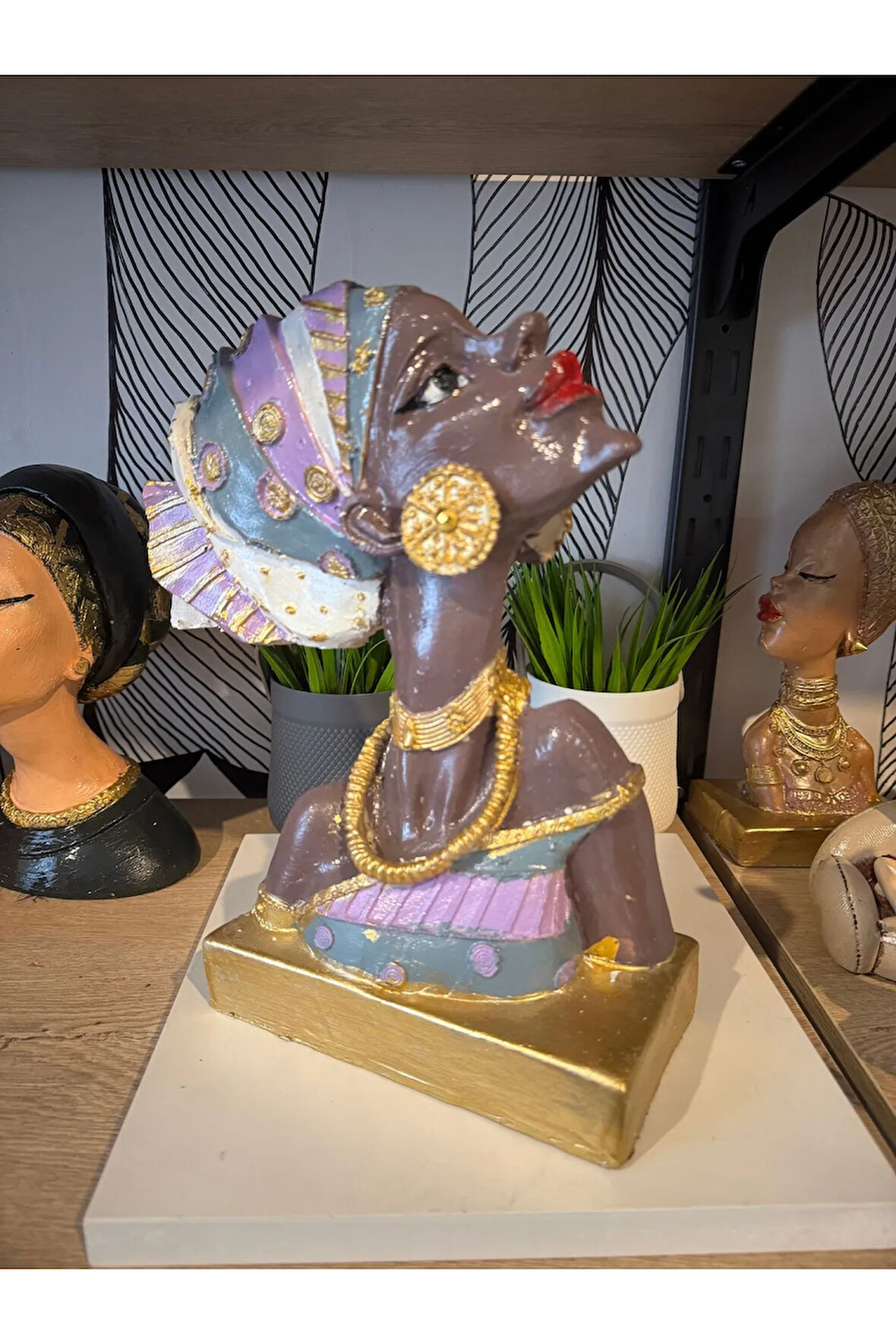Dekoratif Afrikalı kadın büst elite biblo polyester
