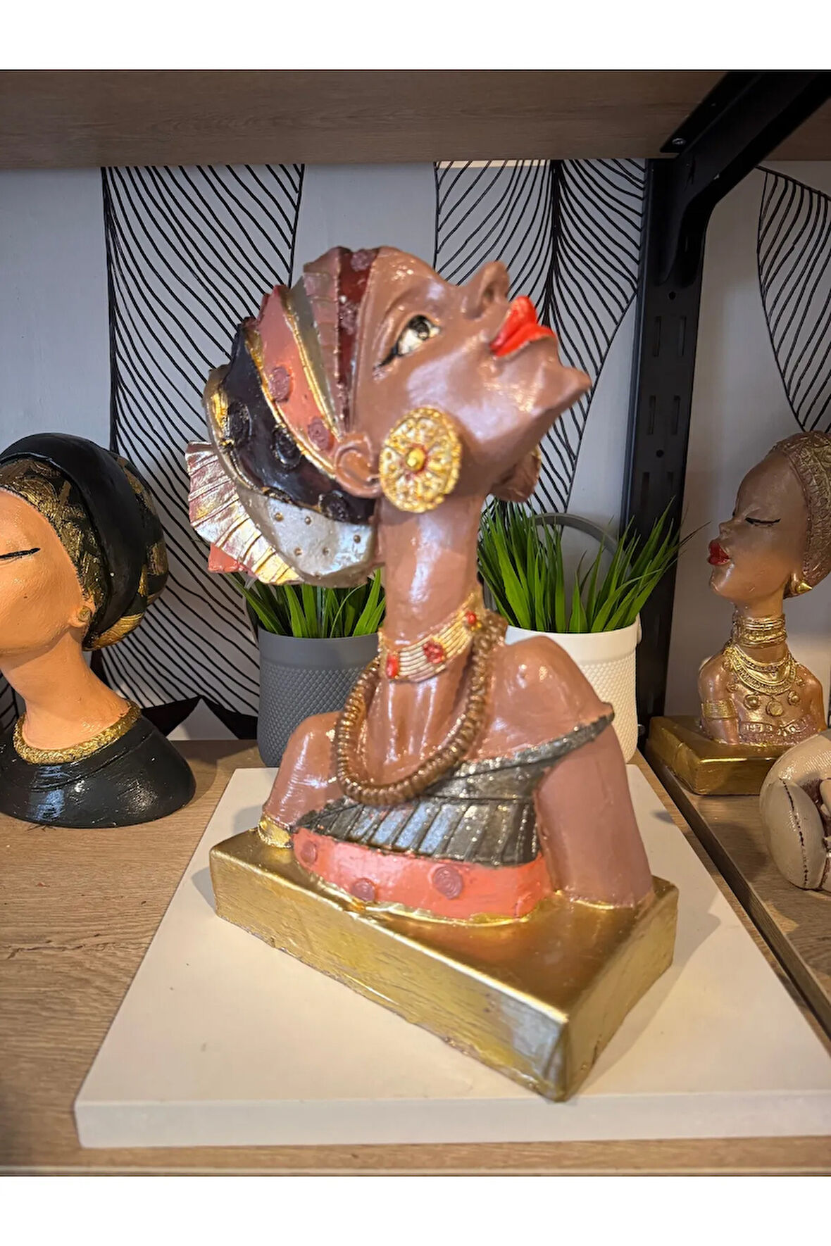 Dekoratif Afrikalı kadın büst elite biblo polyester
