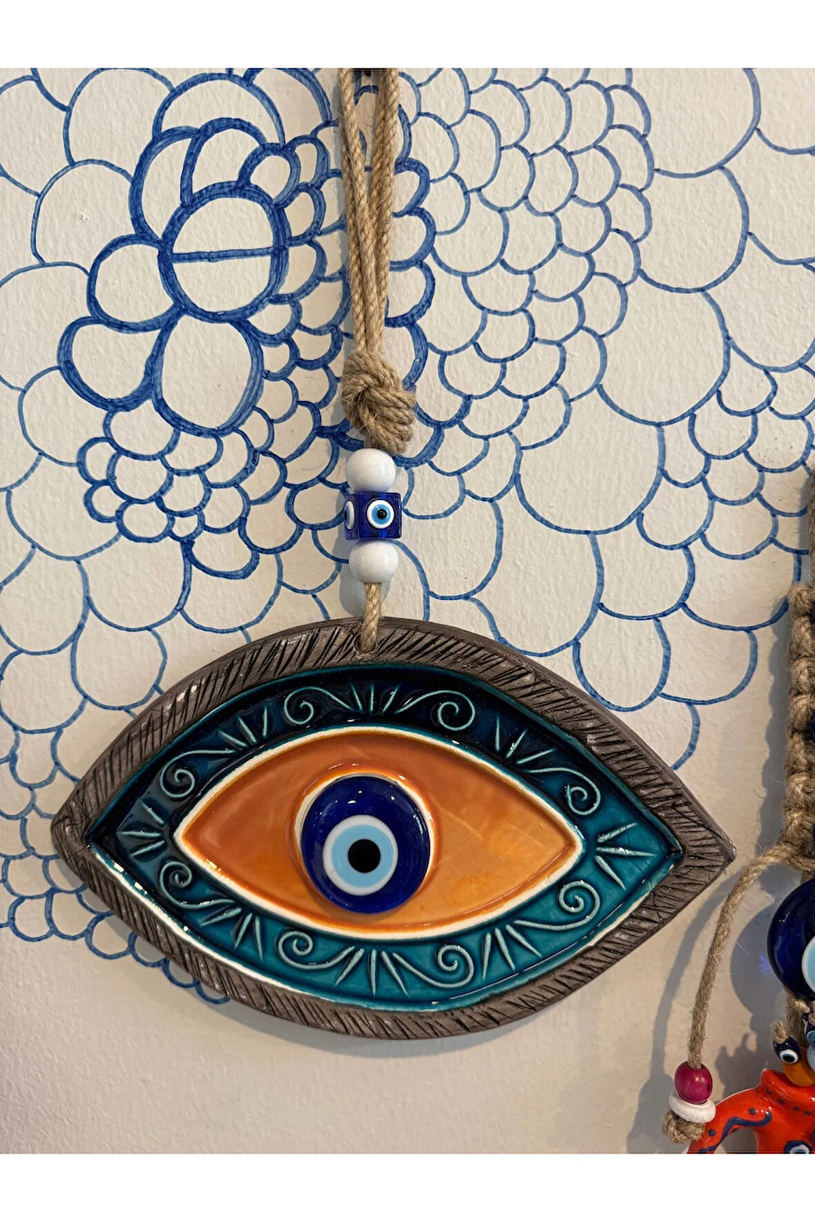 Dekoratif porselen büyük göz nazar boncuklu duvar dekorasyonu 33x22 cm