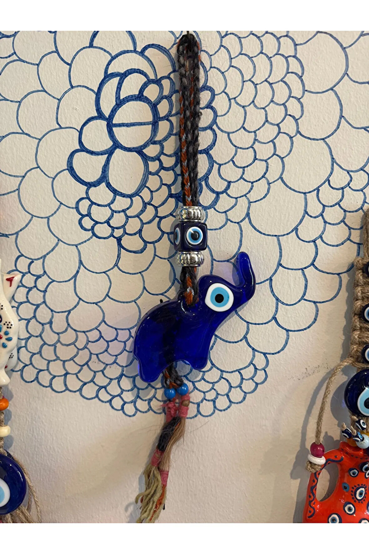 Dekoratif fil el örgü cam nazar boncuğu 38 cm
