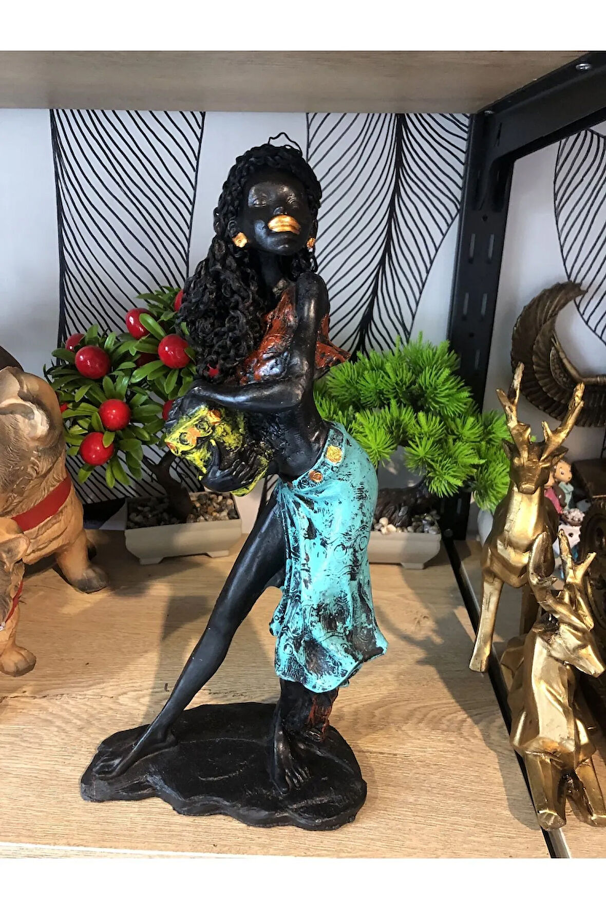 Dekoratif müzisyen Afrikalı Kadın biblo polyester