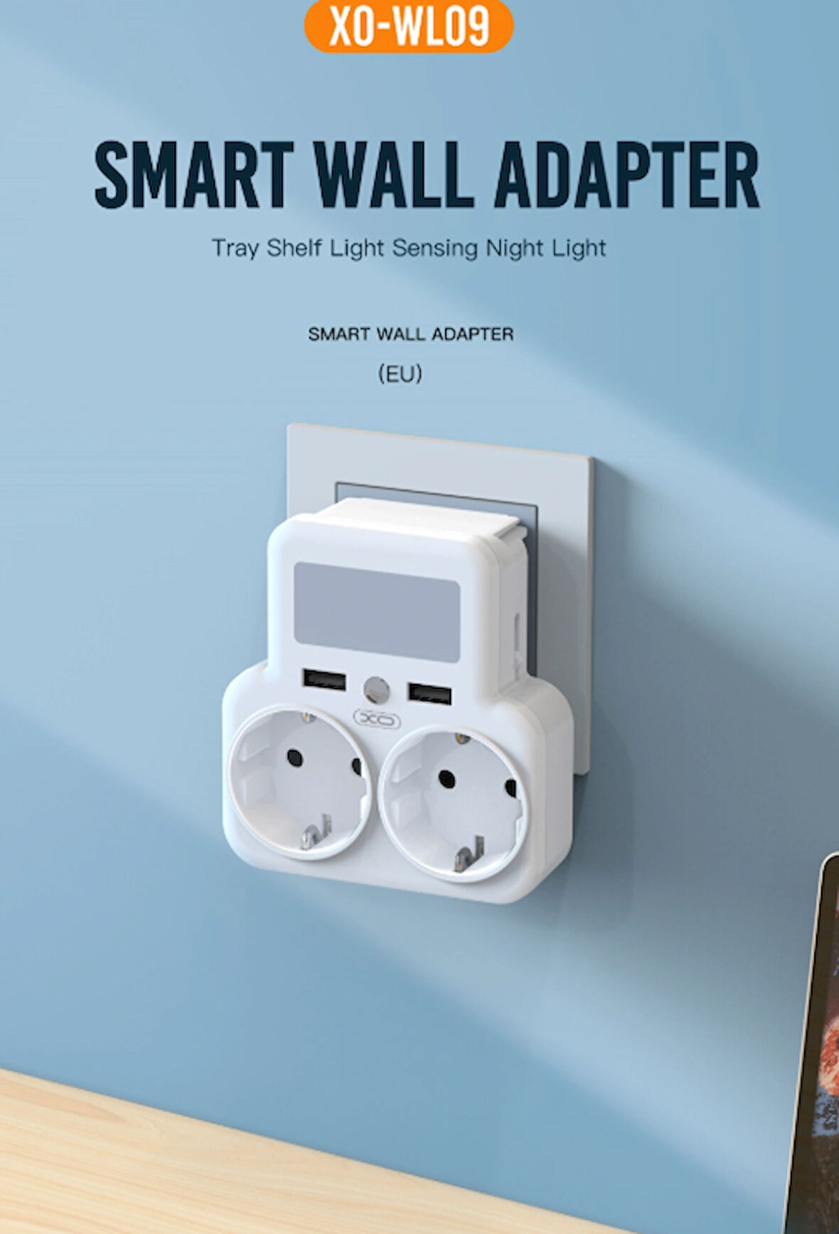 MYBLACK WL09  2 USB + 2 Priz Çoklu Şarj Adaptörü  4000W Güç Akıllı Güvenli Şarj Ünitesi Ve Gece Işığı