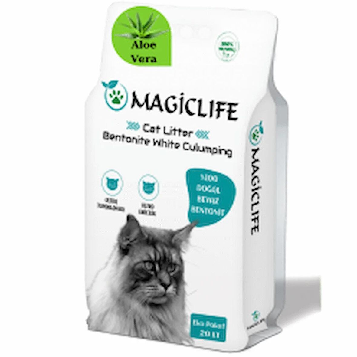 MAGIC LIFE 20 Lt Ince Tane Aloe Vera Beyaz Bentonit Kedi Kumu Ince Taneli