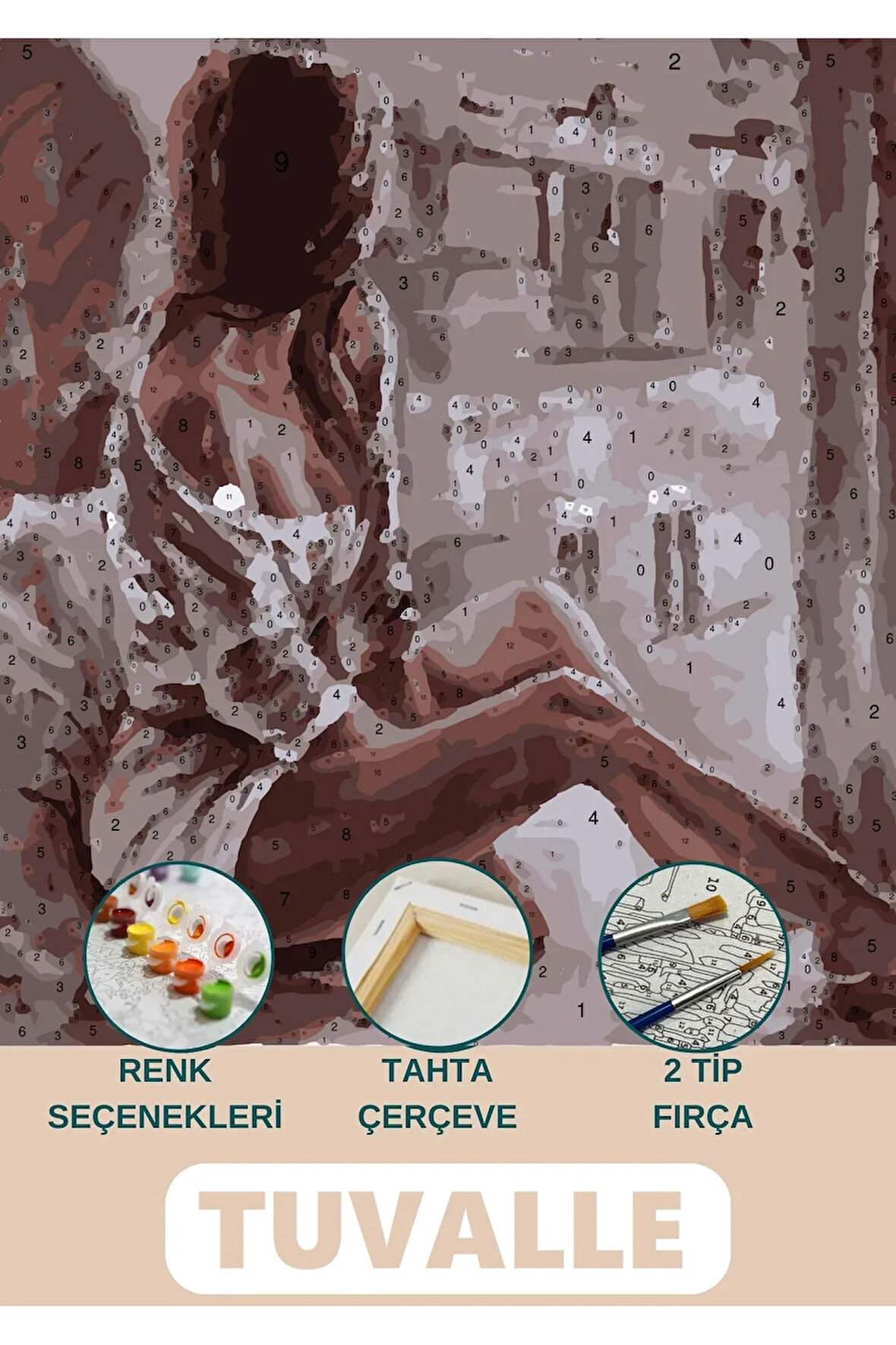 Alaca Kadın Sayılarla Boyama Seti, Hobi Seti, 40X50 Tablo, Fırça Boya Asma Aparatı Dahil, Kadın, Aşk
