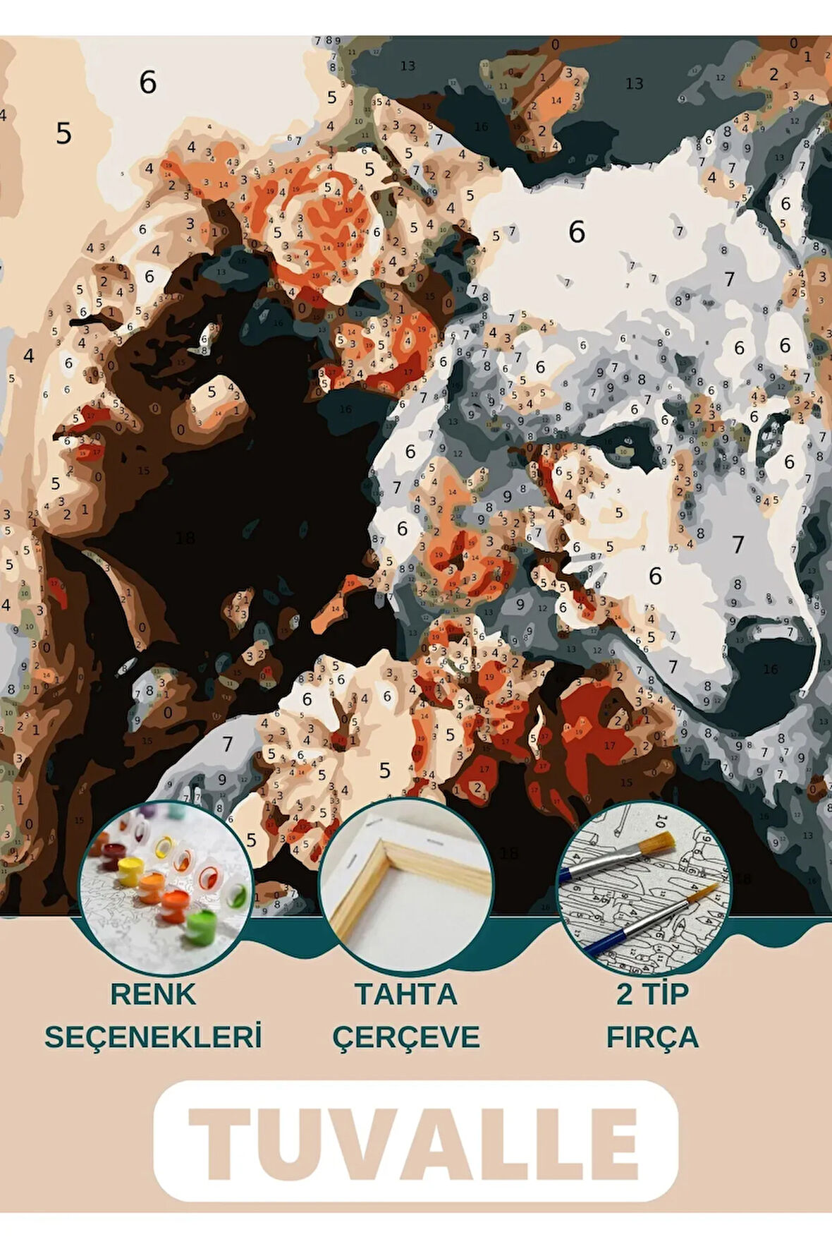 Alaca Kurt Sayılarla Boyama Seti, Hobi Seti, 40X50 Tablo, Fırça Boya Asma Aparatı Dahil, Doğa, Kurt