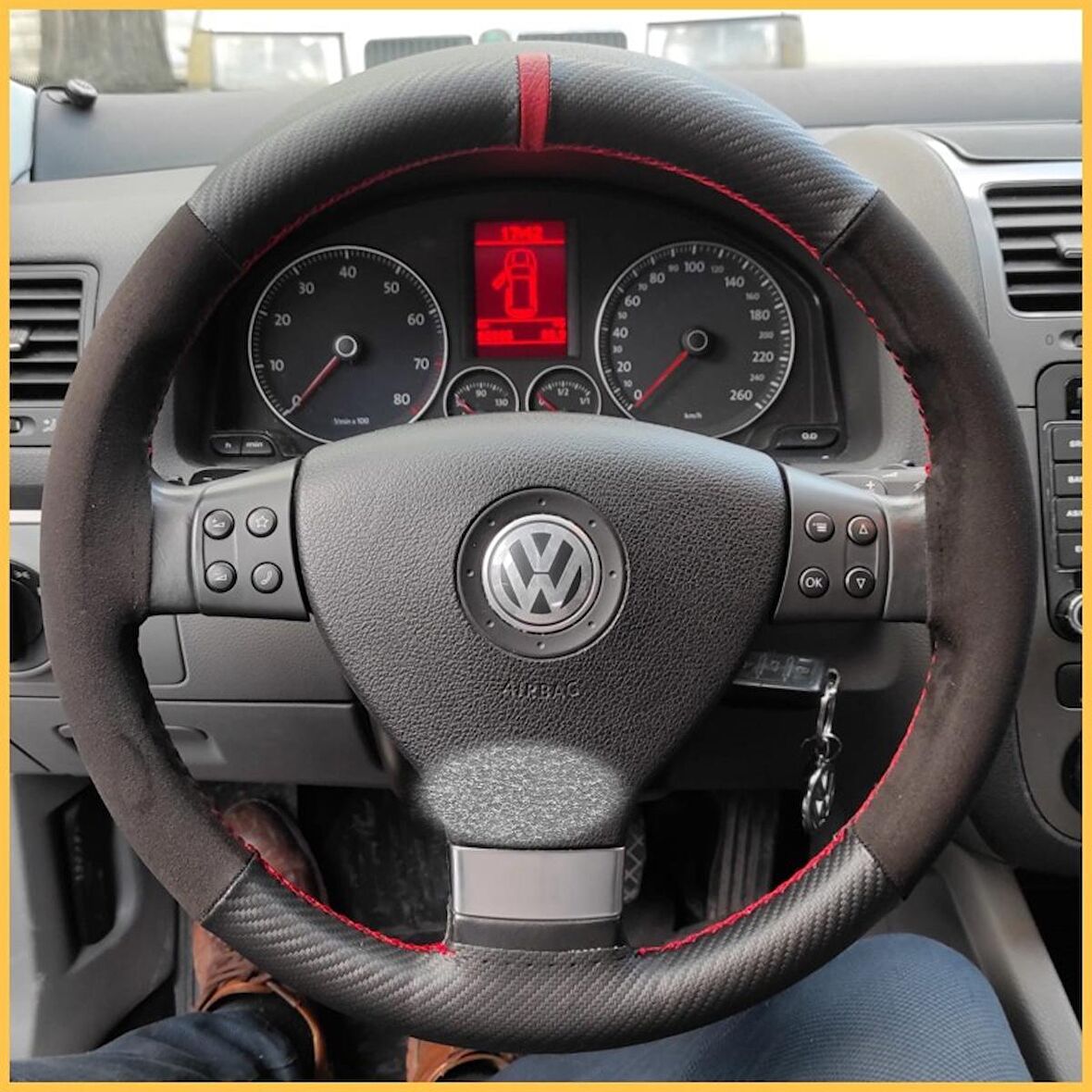 Alcantara OEM Noktalı Kırmızı Yüzüklü Kırmızı Dikişli