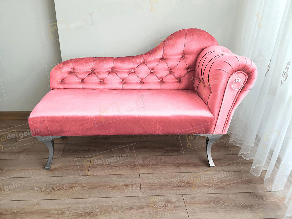  Ters KolDekoratif Bihter Koltuk Josefin Puf 130 cm Gümüş Ayak