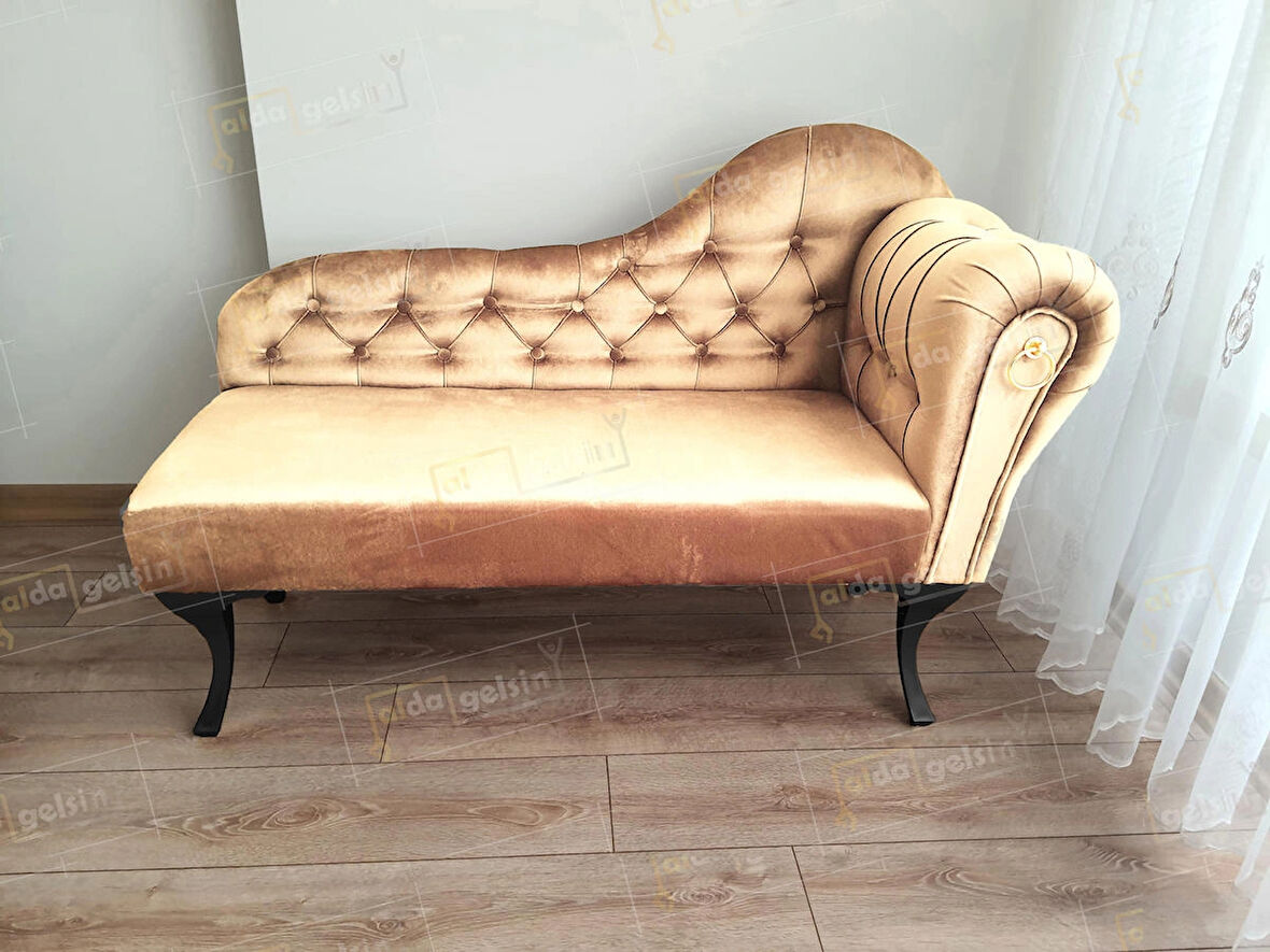 Ters Kol Dekoratif Bihter Koltuk Josefin Puf 120 cm Siyah Ayak