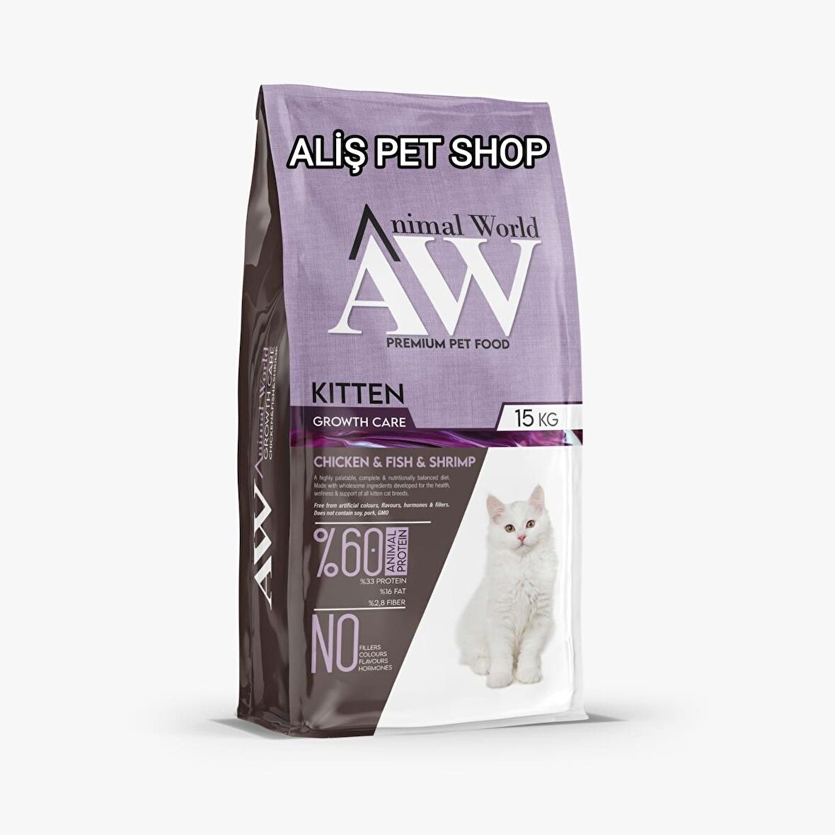 Animal World Kitten Tavuk – Balık ve Karidesli Yavru Kedi Maması 15 Kg